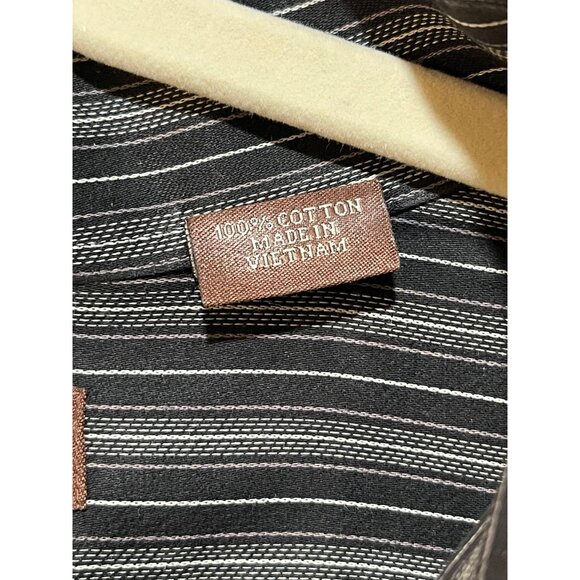 Perry Ellis Men's 3XLT black white Striped Button-Down Shirt Long Sleeve - Picture 5 of 7